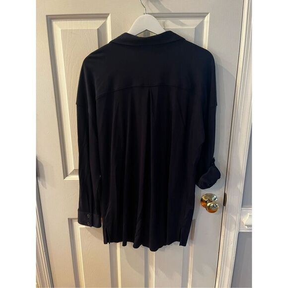 J. Jill Deep Navy Heavy Knit Tab Sleeve Button Down Tunic Top sz L NWOT - Picture 6 of 7